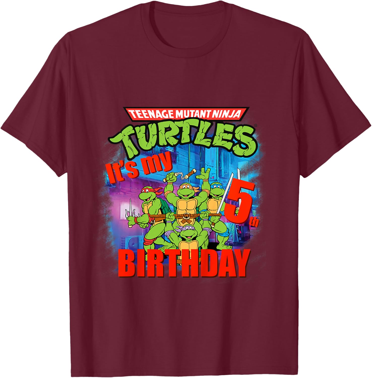 Mademark x Teenage Mutant Ninja Turtles - Original Teenage Mutant Ninja Turtles fifth Birthday 5 T-Shirt - T-Shirt | Maroon