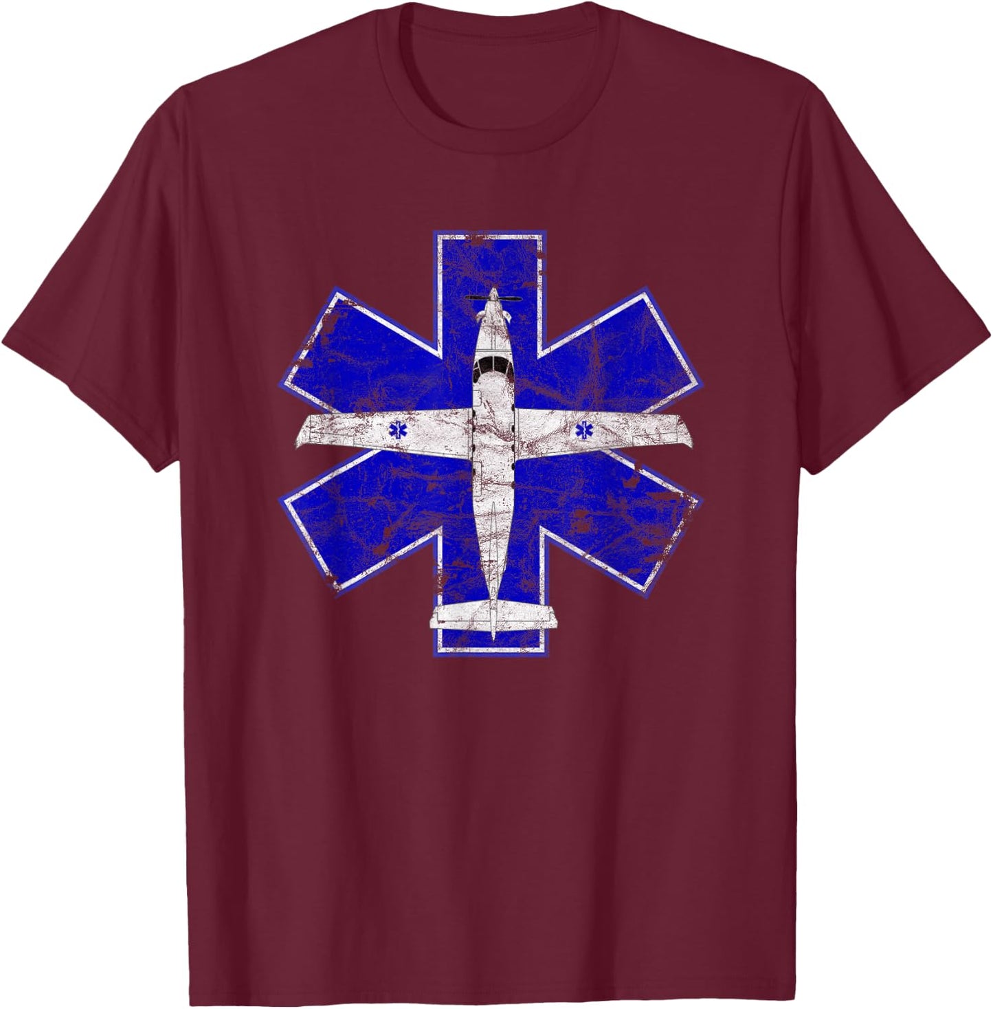 PC-12 MedEvac Flight Airplane EMS Star of Life Vintage T-Shirt - T-Shirt | Maroon