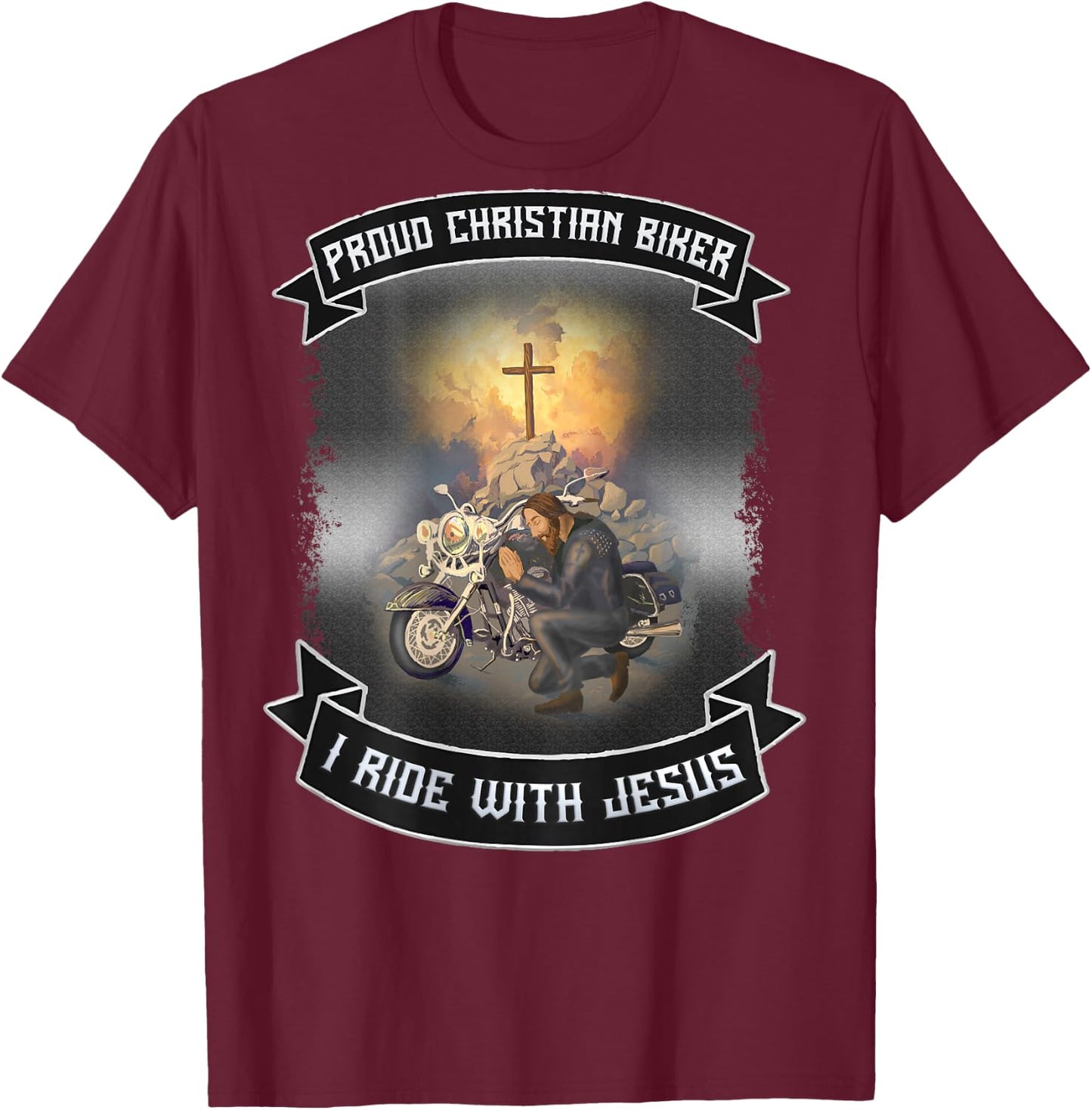 Christian Bikers Gift Ideas Jesus Christ Motorcycle Riders T-Shirt - T-Shirt | Maroon
