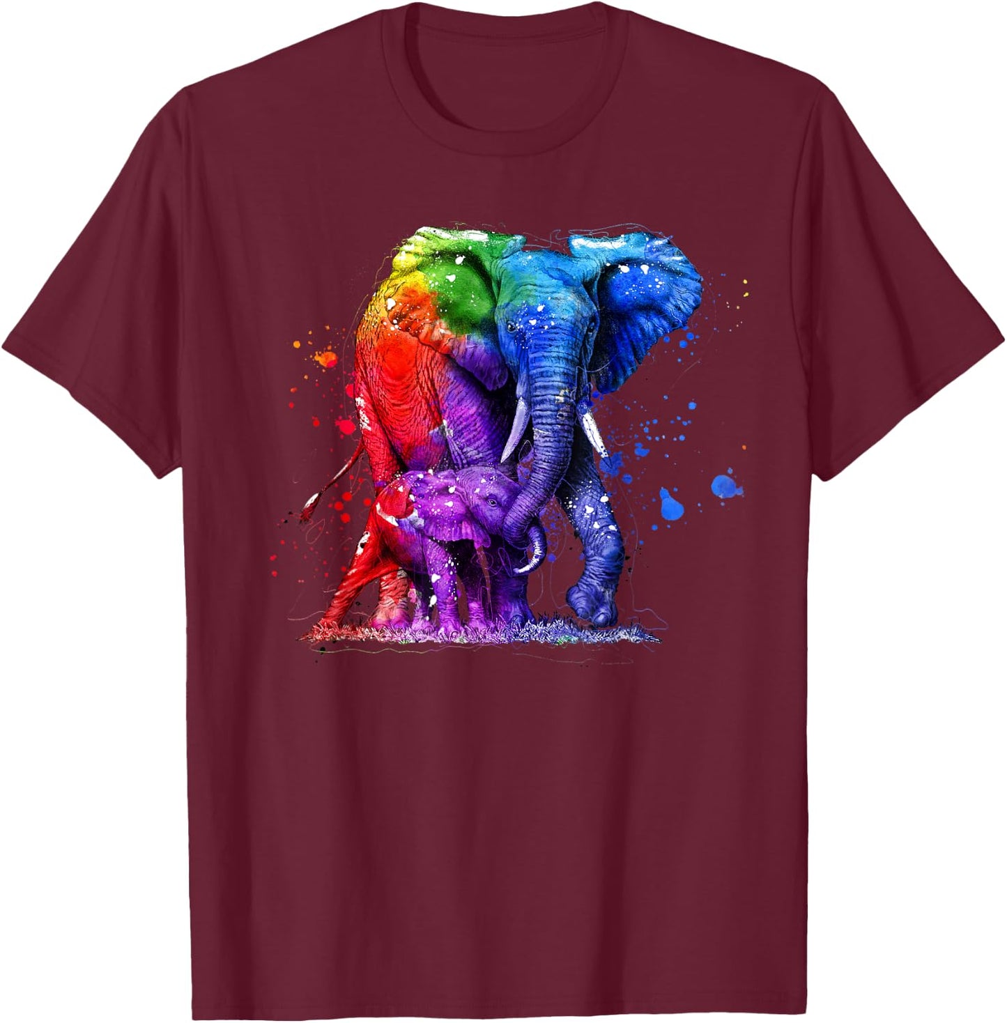 Baby Elephant Mom Elephant Cute White Elephant Love T-Shirt - T-Shirt | Maroon