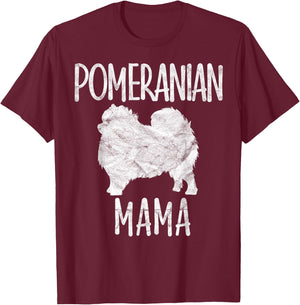 Vintage Pomeranian Mom Gift Mama Pompom Pet Dog Owner Mother T-Shirt - T-Shirt | Maroon