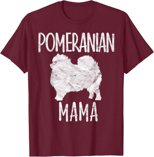 Vintage Pomeranian Mom Gift Mama Pompom Pet Dog Owner Mother T-Shirt - T-Shirt | Maroon