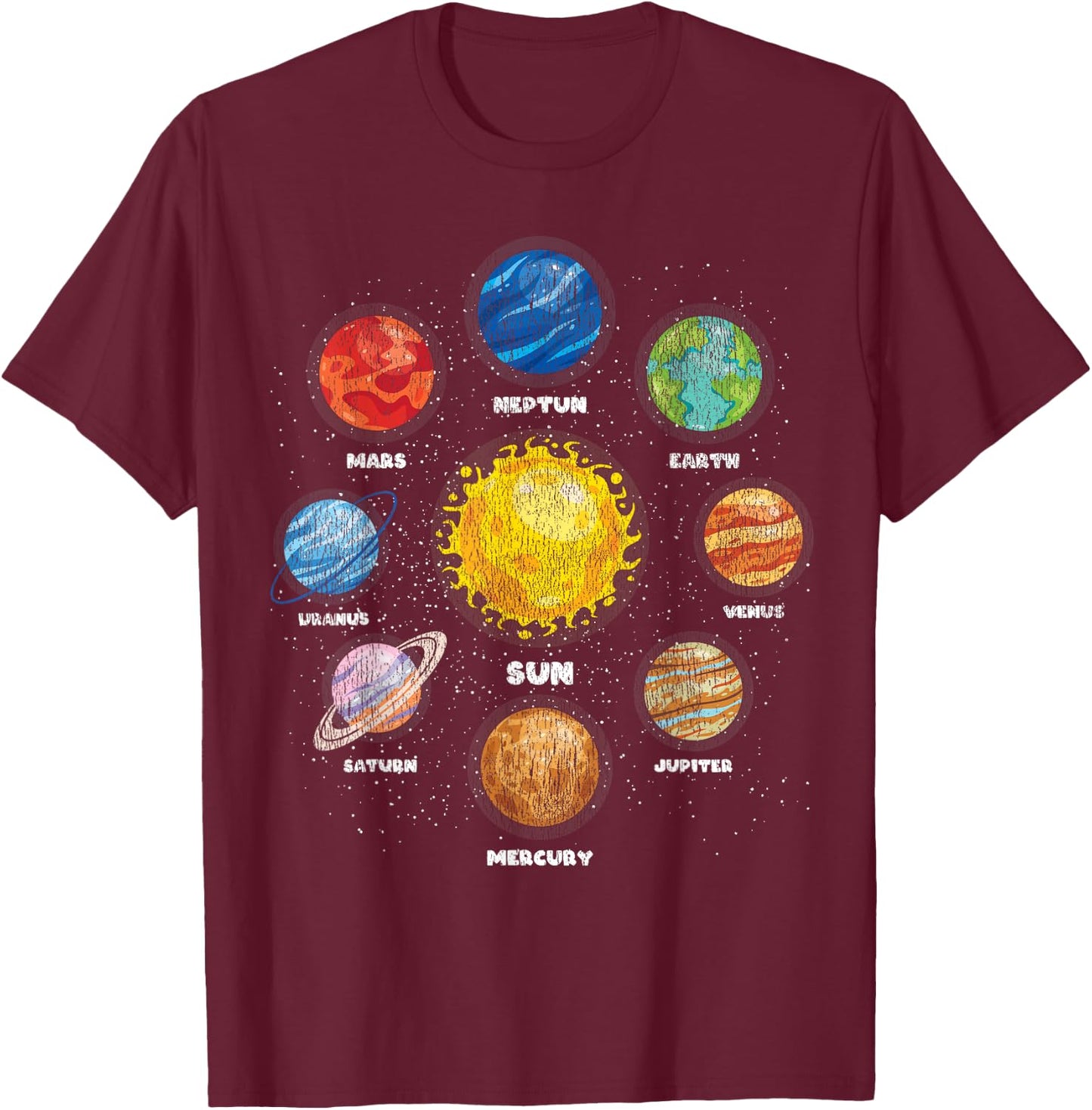 Space Travel Astronaut Planets Sun Astronomy Kids Space T-Shirt - T-Shirt | Maroon