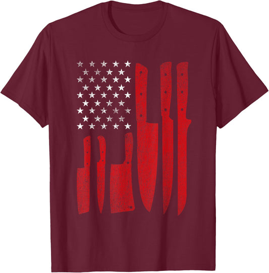 American Flag USA - Butcher Butchery Slaughterer T-Shirt - T-Shirt | Maroon
