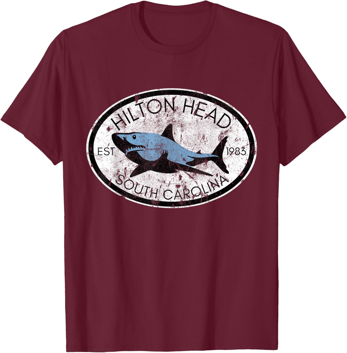Hilton Head Island South Carolina Fishing Shark Fish Beach T-Shirt - T-Shirt | Maroon