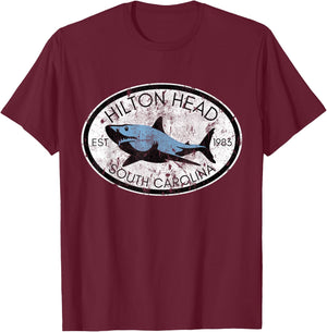Hilton Head Island South Carolina Fishing Shark Fish Beach T-Shirt - T-Shirt | Maroon