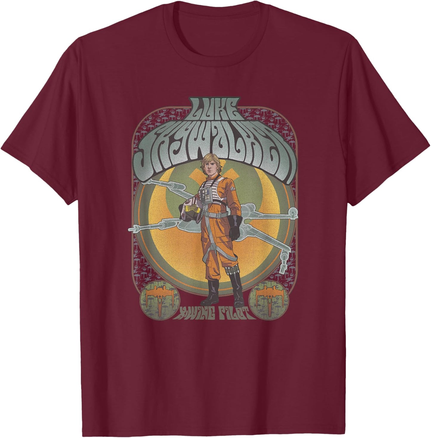 Star Wars Luke Skywalker X-Wing Pilot Seventies Retro Poster T-Shirt - T-Shirt | Maroon