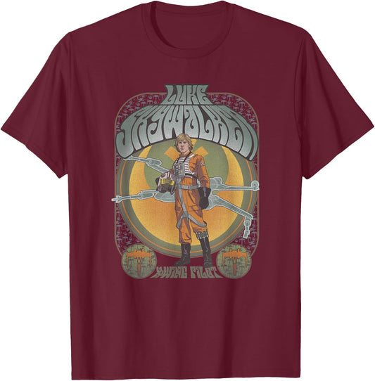 Star Wars Luke Skywalker X-Wing Pilot Seventies Retro Poster T-Shirt - T-Shirt | Maroon