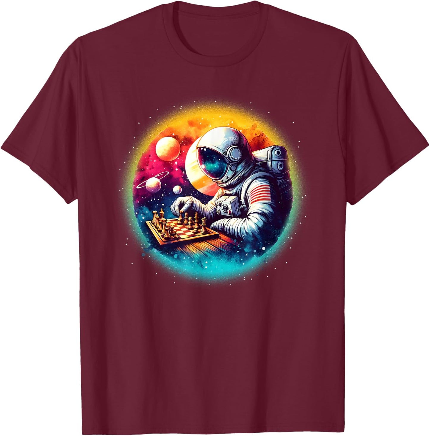 Astronaut Playing Chess in Space Boys Girls Kids T-Shirt - T-Shirt | Maroon