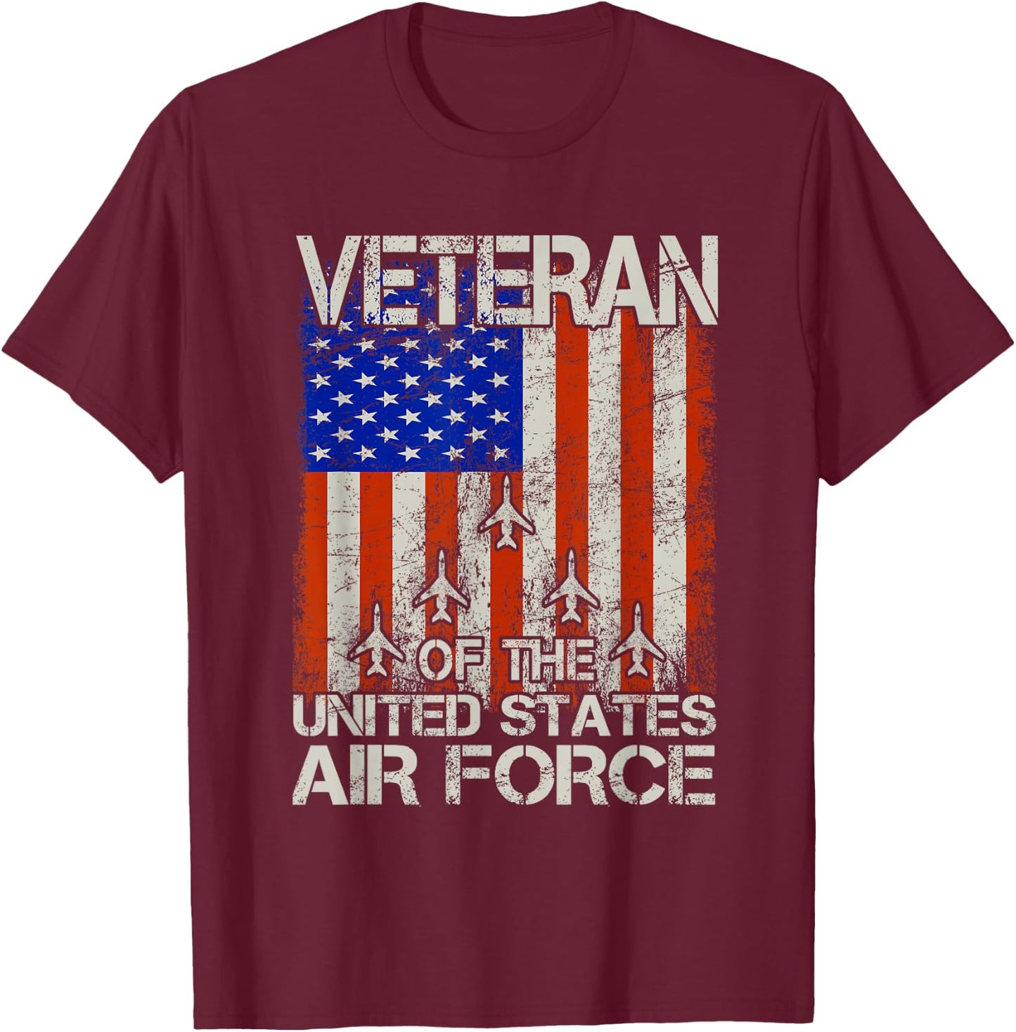 Veteran of the United States Air Force USAF Retro US Flag T-Shirt - T-Shirt | Maroon