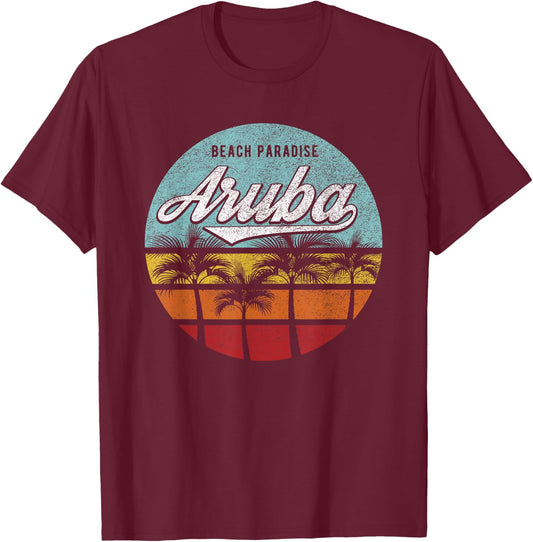 Aruba I Caribbean Retro Beach Vacation Cruise Travel T-Shirt - T-Shirt | Maroon