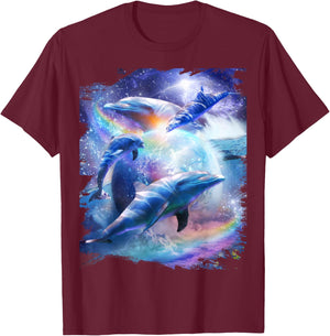 Galaxy Dolphin - Dolphins in Space T-Shirt - T-Shirt | Maroon