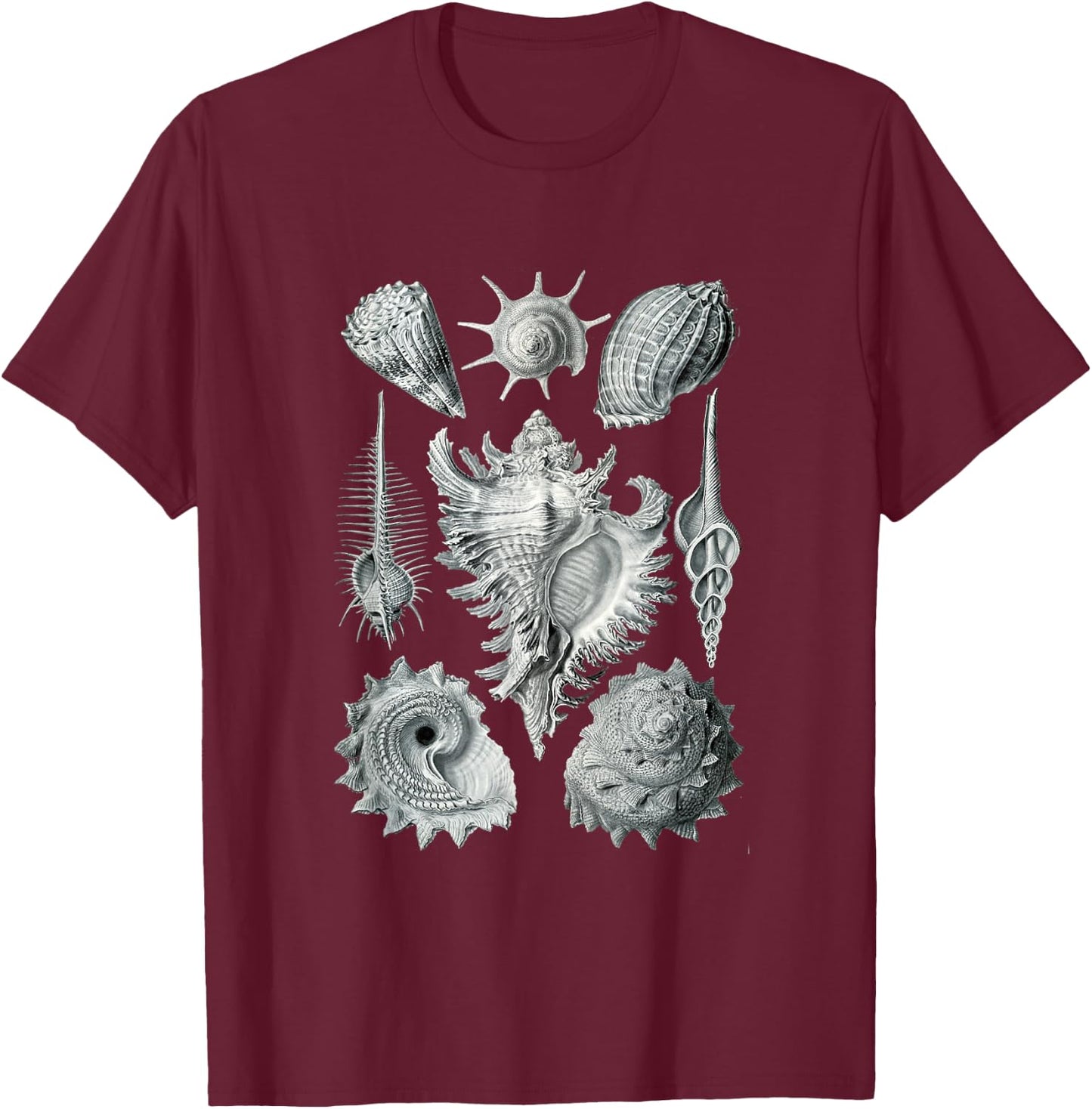 Sea Shells Botanical Ocean Vintage Scientific Drawing Art T-Shirt - T-Shirt | Maroon
