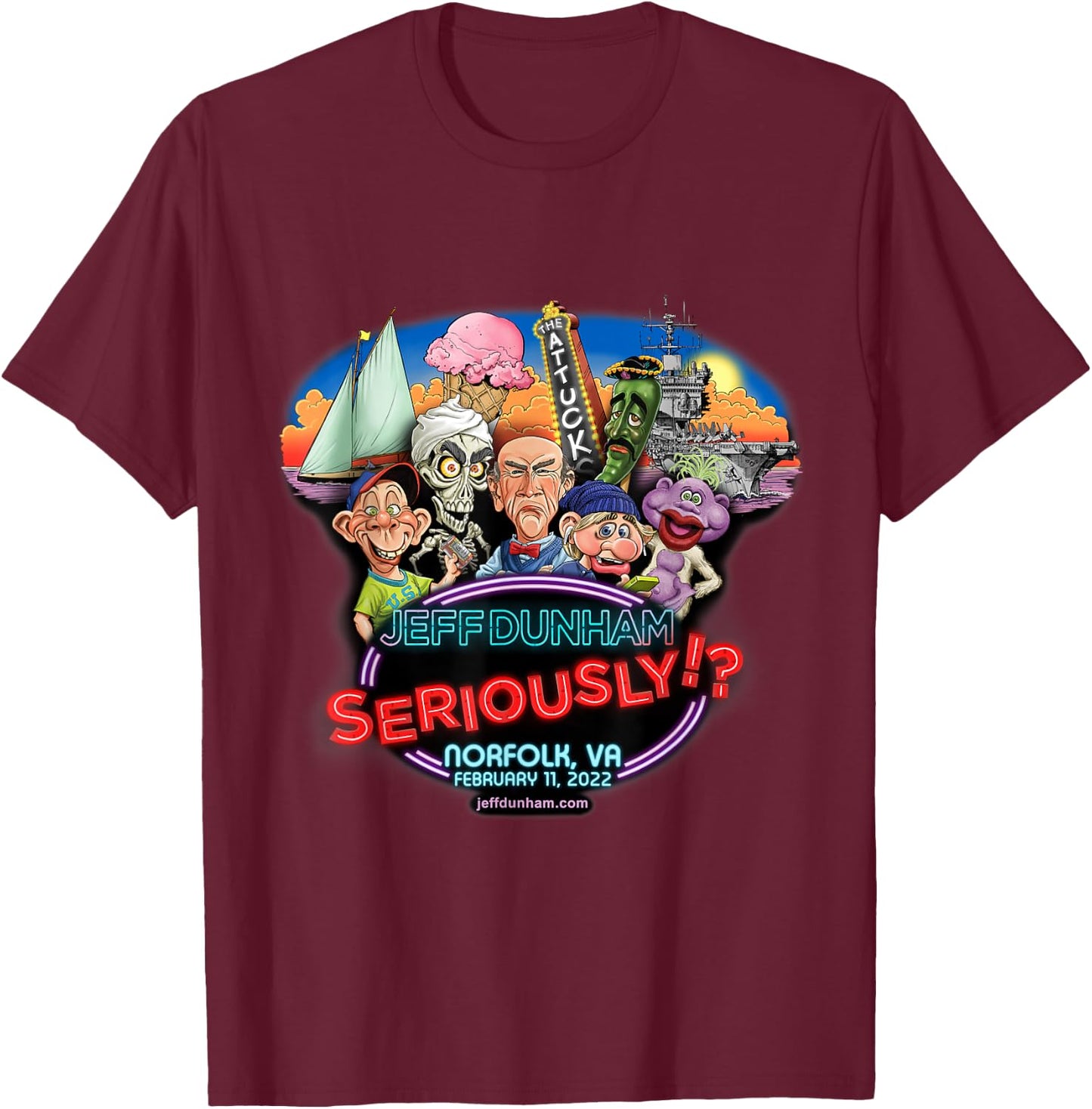 Jeff Dunham Norfolk, VA T-Shirt - T-Shirt | Maroon