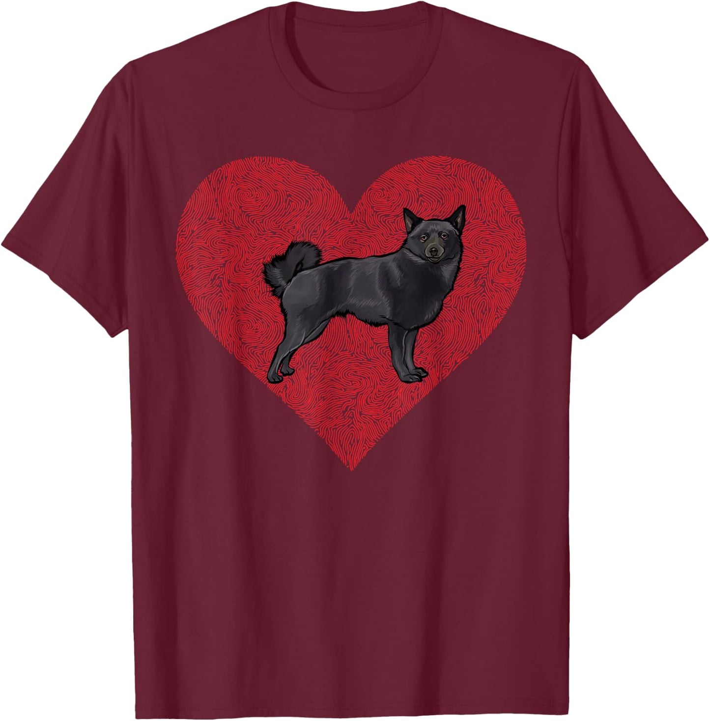 Schipperke Valentines Day Dog Love Fingerprint T-Shirt - T-Shirt | Maroon