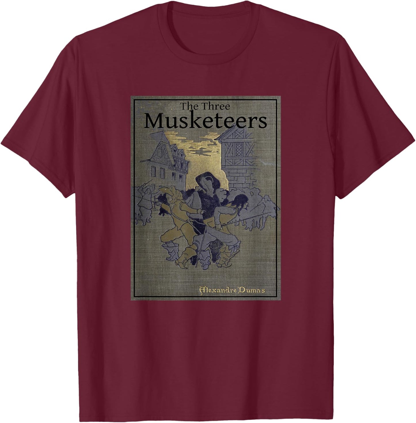 Alexandre Dumas Novel The Three Musketeers Book Cover - Women's Adults Black Cotton 100% Short Sleeve Classic Fit Straight - Small T-Shirt - T-Shirt | Maroon
