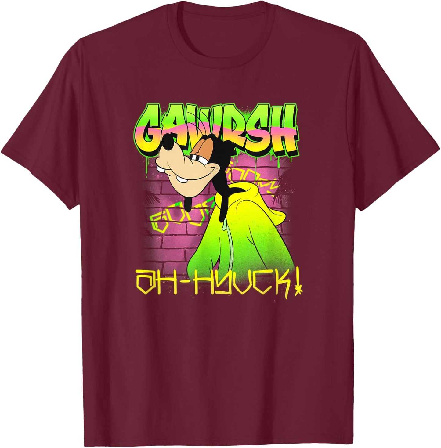 Disney Mickey and Friends Gawrsh Ah-Hyuck! Graffiti T-Shirt - T-Shirt | Maroon