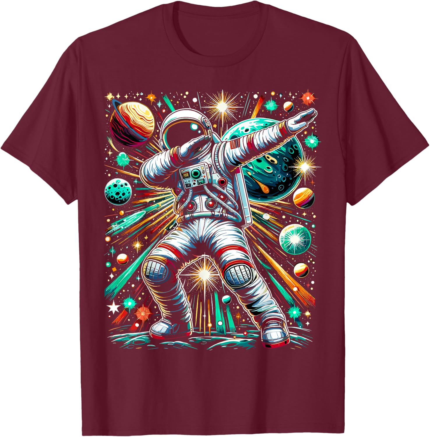 Astronaut Dabbing Space Galaxy T-Shirt - T-Shirt | Maroon
