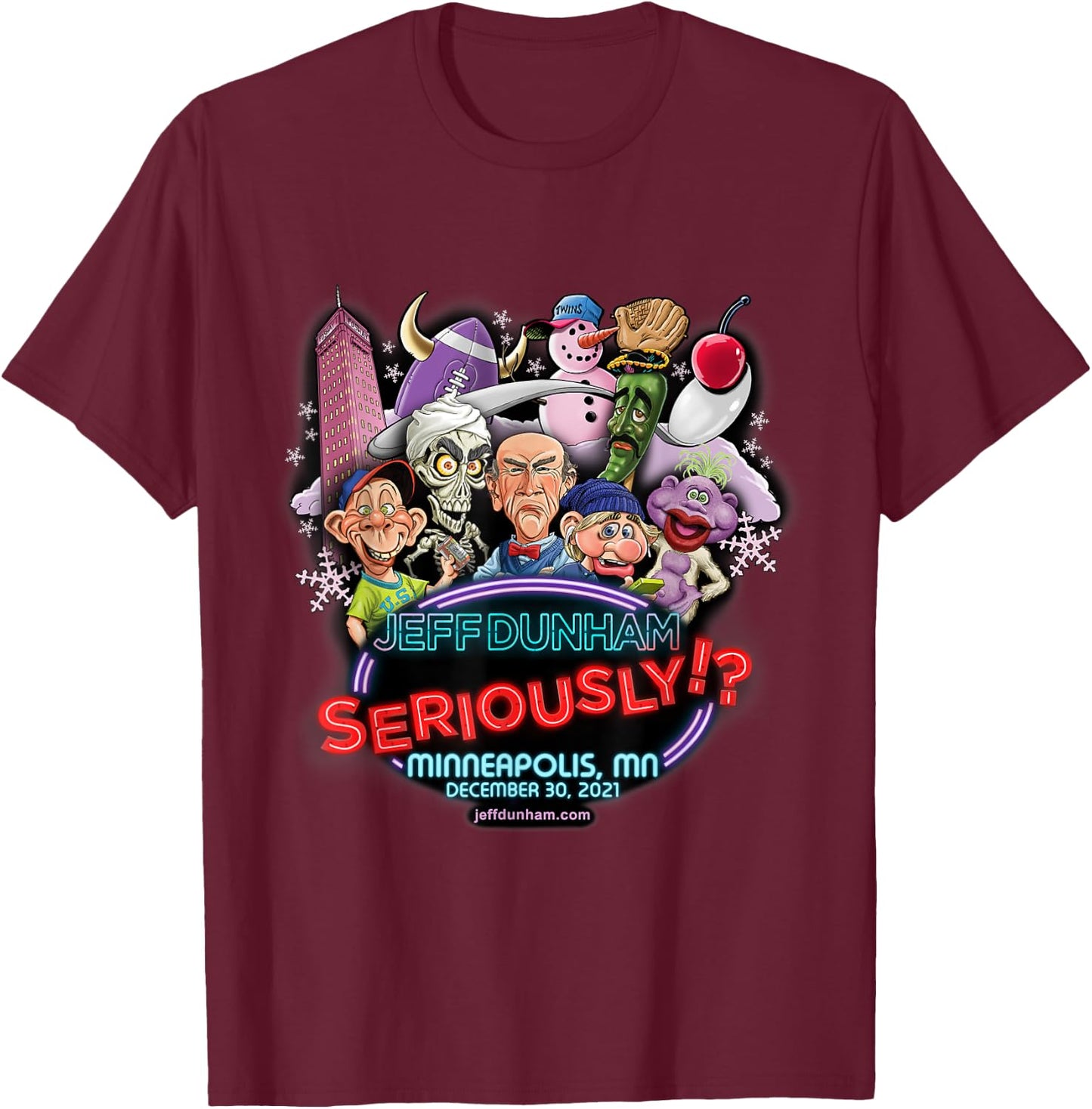 Jeff Dunham Minneapolis, MN T-Shirt - T-Shirt | Maroon