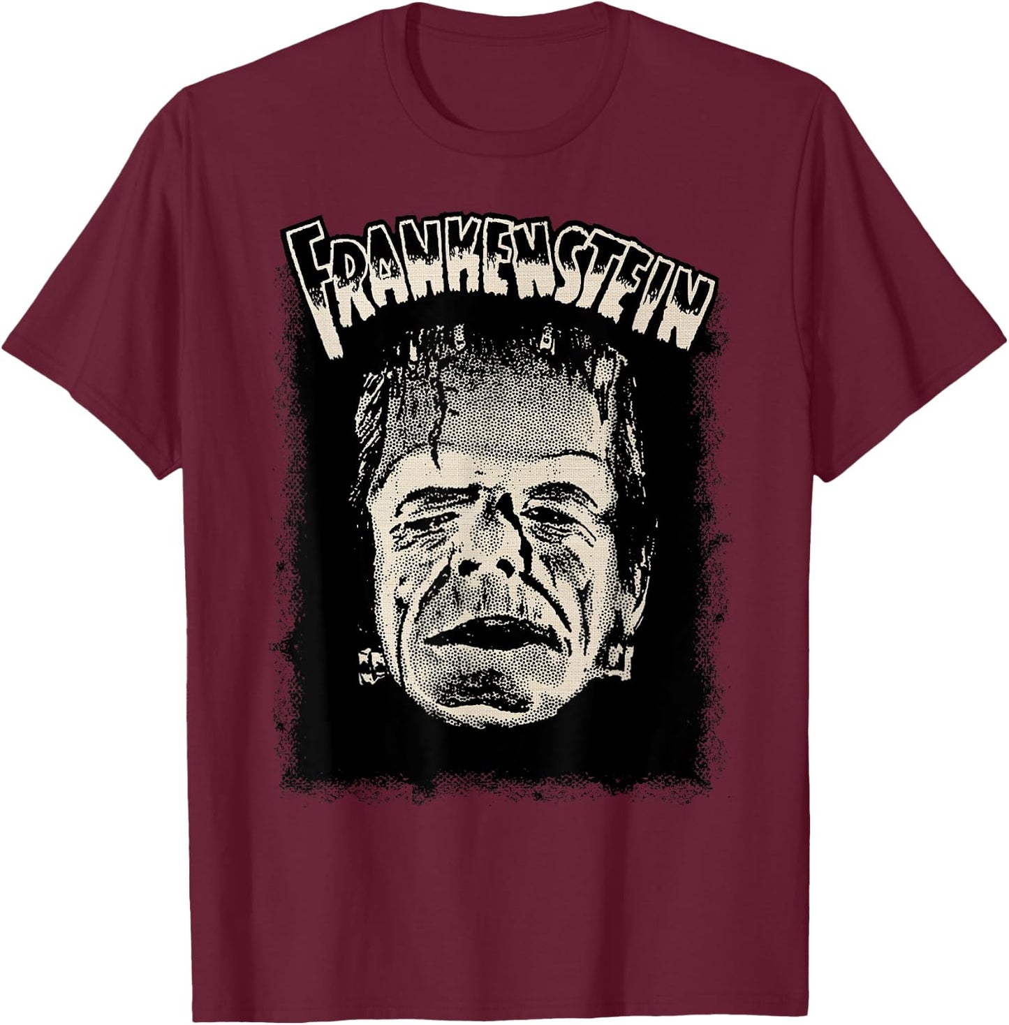 Vintage Horror Movie Monster Halloween Frankenstein Monster T-Shirt - T-Shirt | Maroon