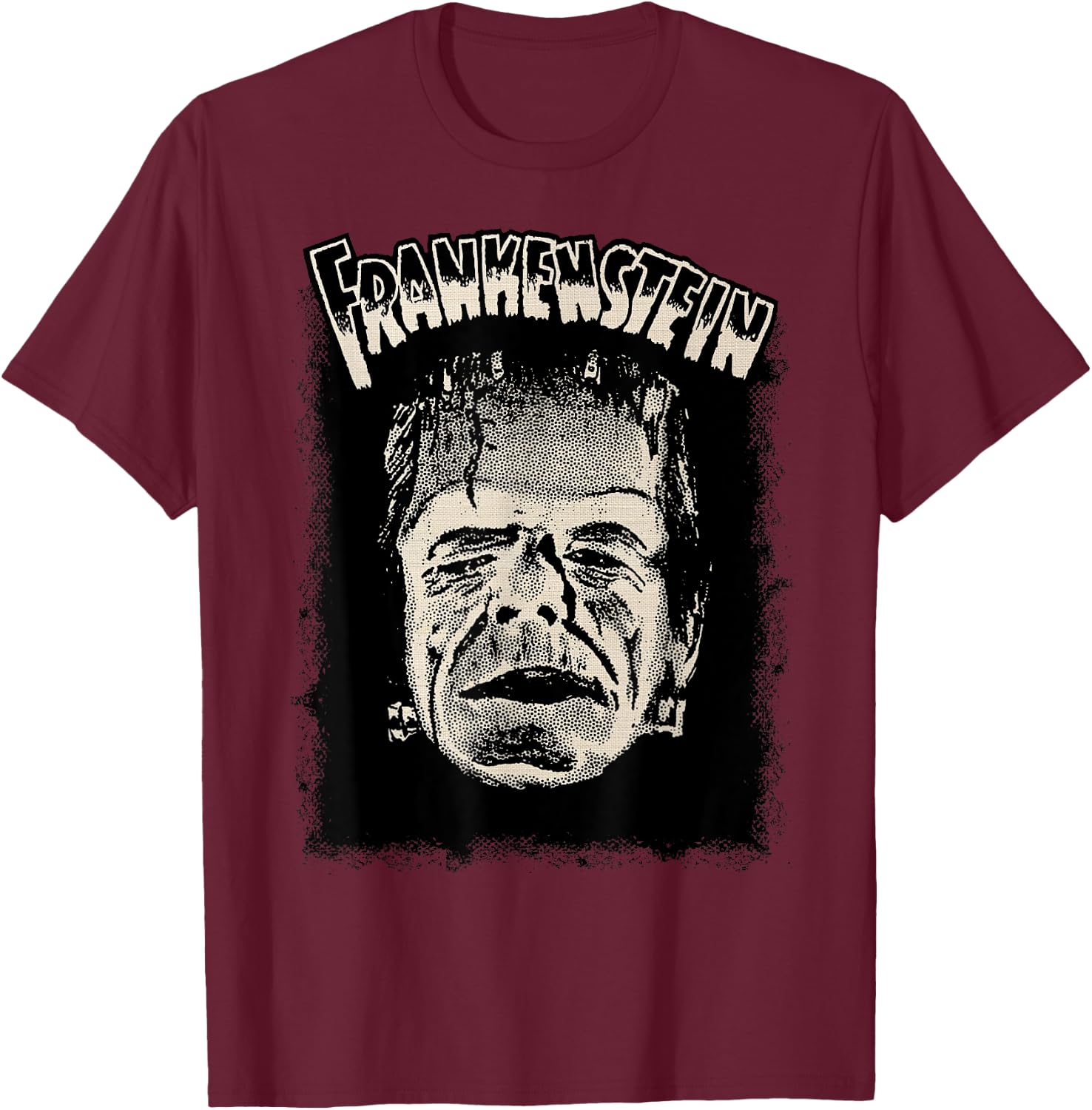 Vintage Horror Movie Monster Halloween Frankenstein Monster T-Shirt - T-Shirt | Maroon