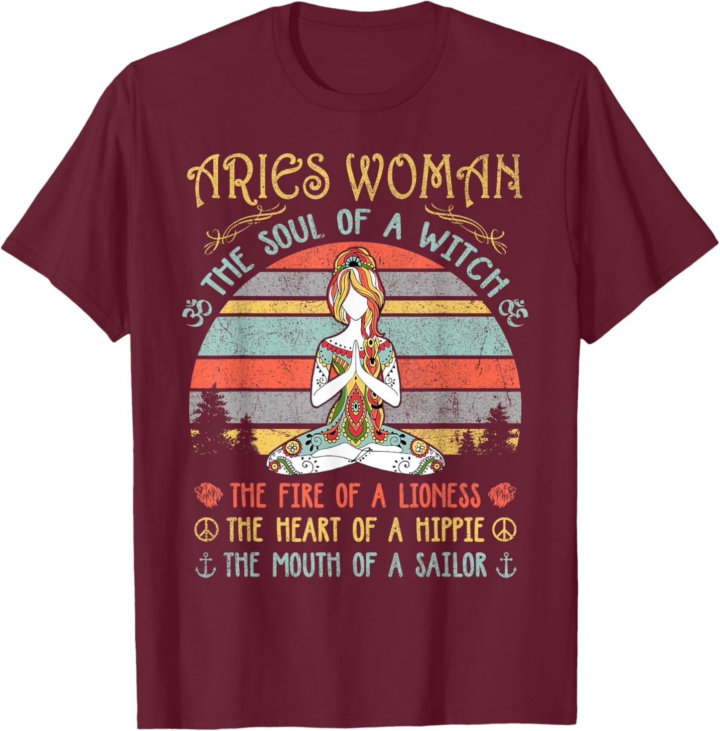 Aries Woman The Soul Of A Witch Vintage Birthday T-Shirt - T-Shirt | Maroon