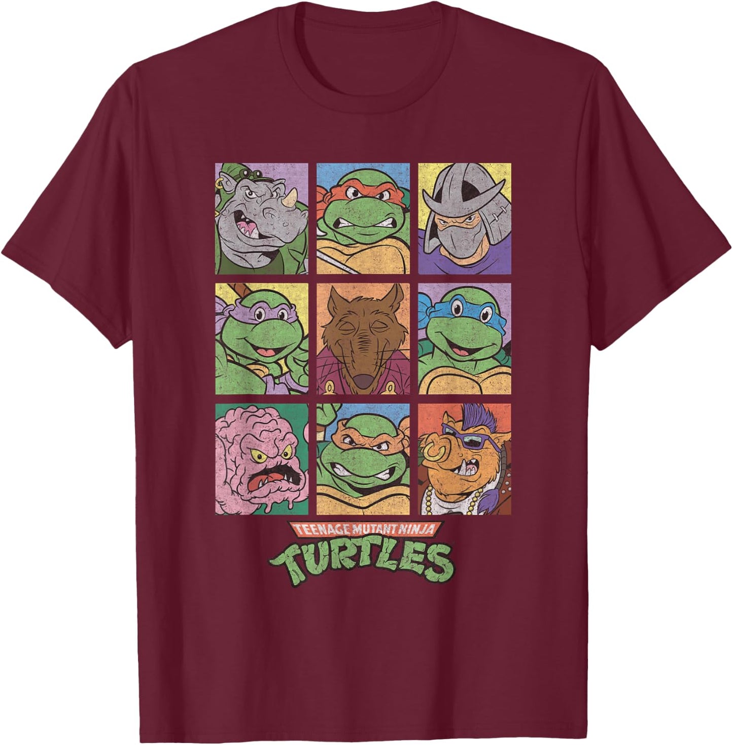 Retro TMNT Villains & Heroes Grid T-Shirt - T-Shirt | Maroon