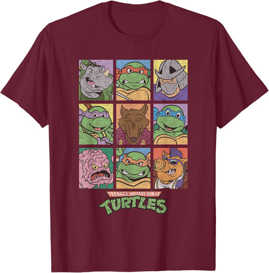 Retro TMNT Villains & Heroes Grid T-Shirt - T-Shirt | Maroon