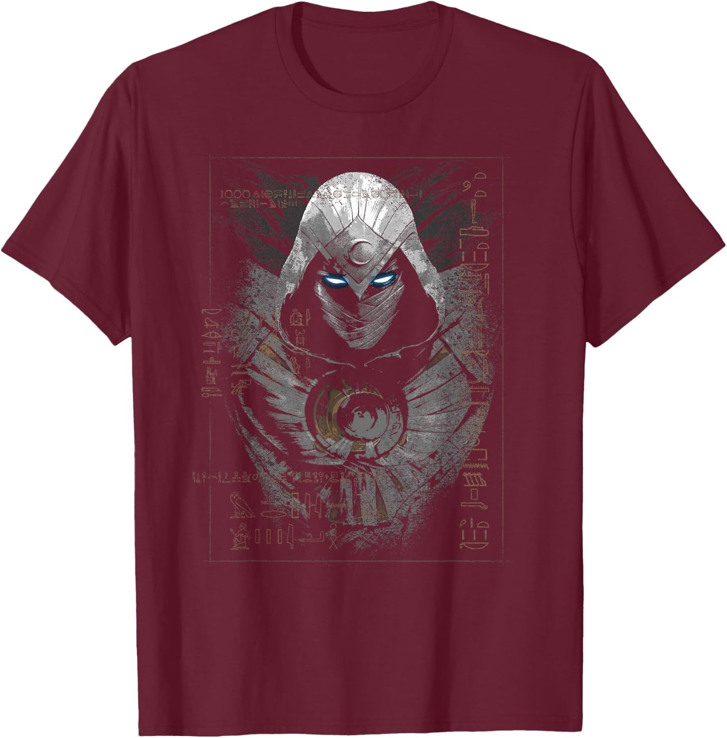 Marvel Moon Knight Glowing Eyes Egyptian Hieroglyphs T-Shirt - T-Shirt | Maroon