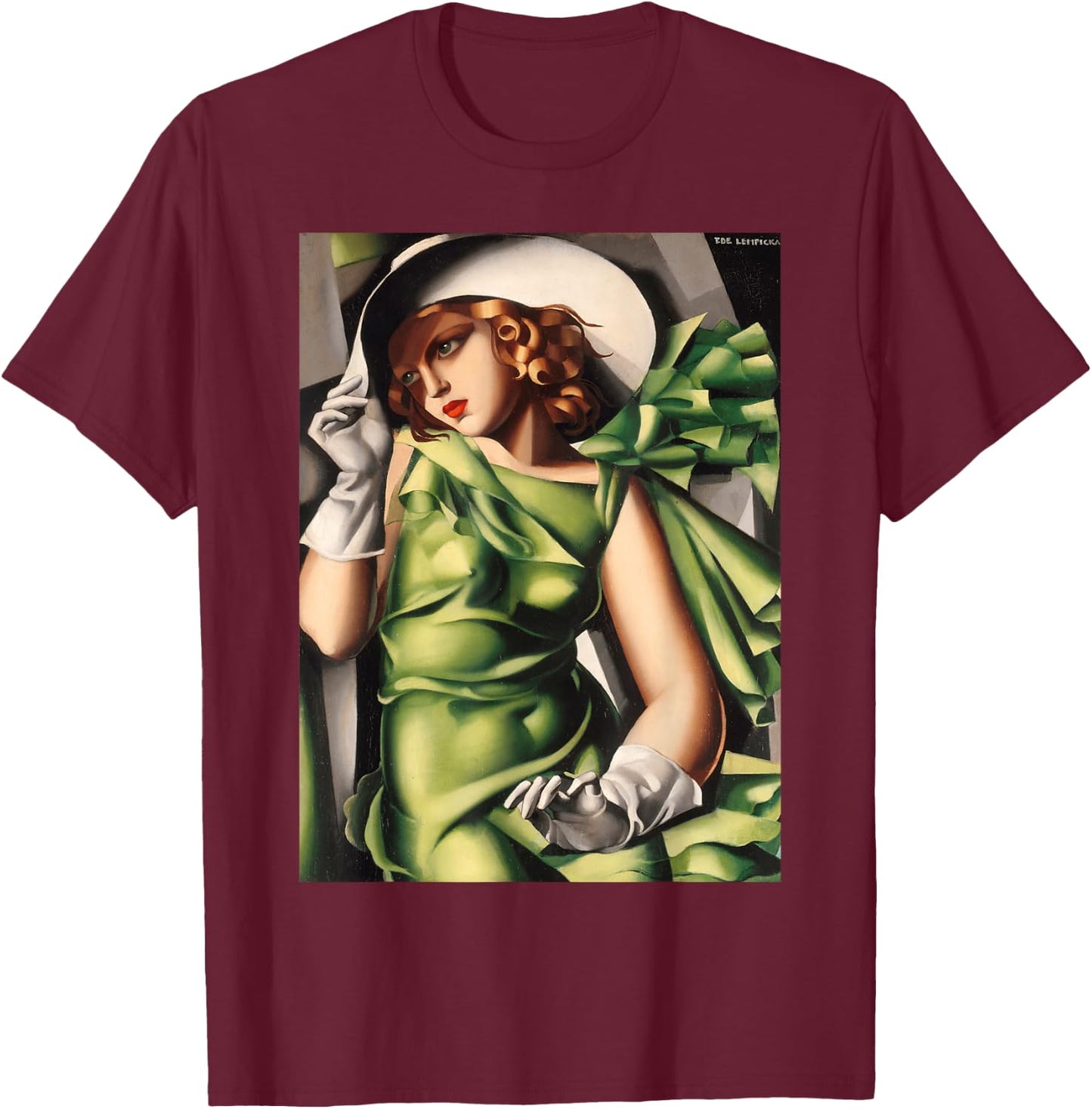 Young Lady With Gloves Painting by Lempicka T-Shirt - T-Shirt | Maroon