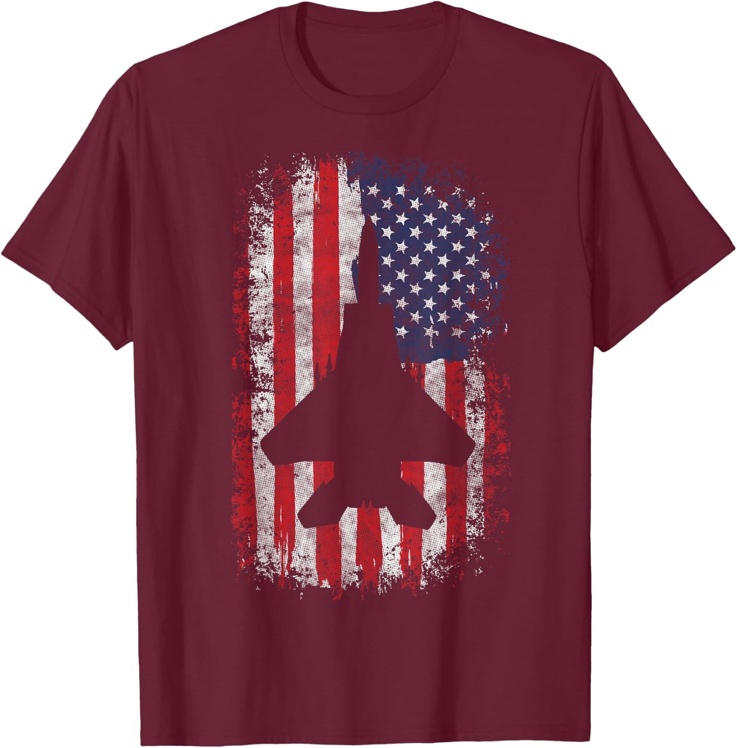 F-22 Raptor Fighter Jet Silhouette USA Flag F-18 Plane T-Shirt - T-Shirt | Maroon