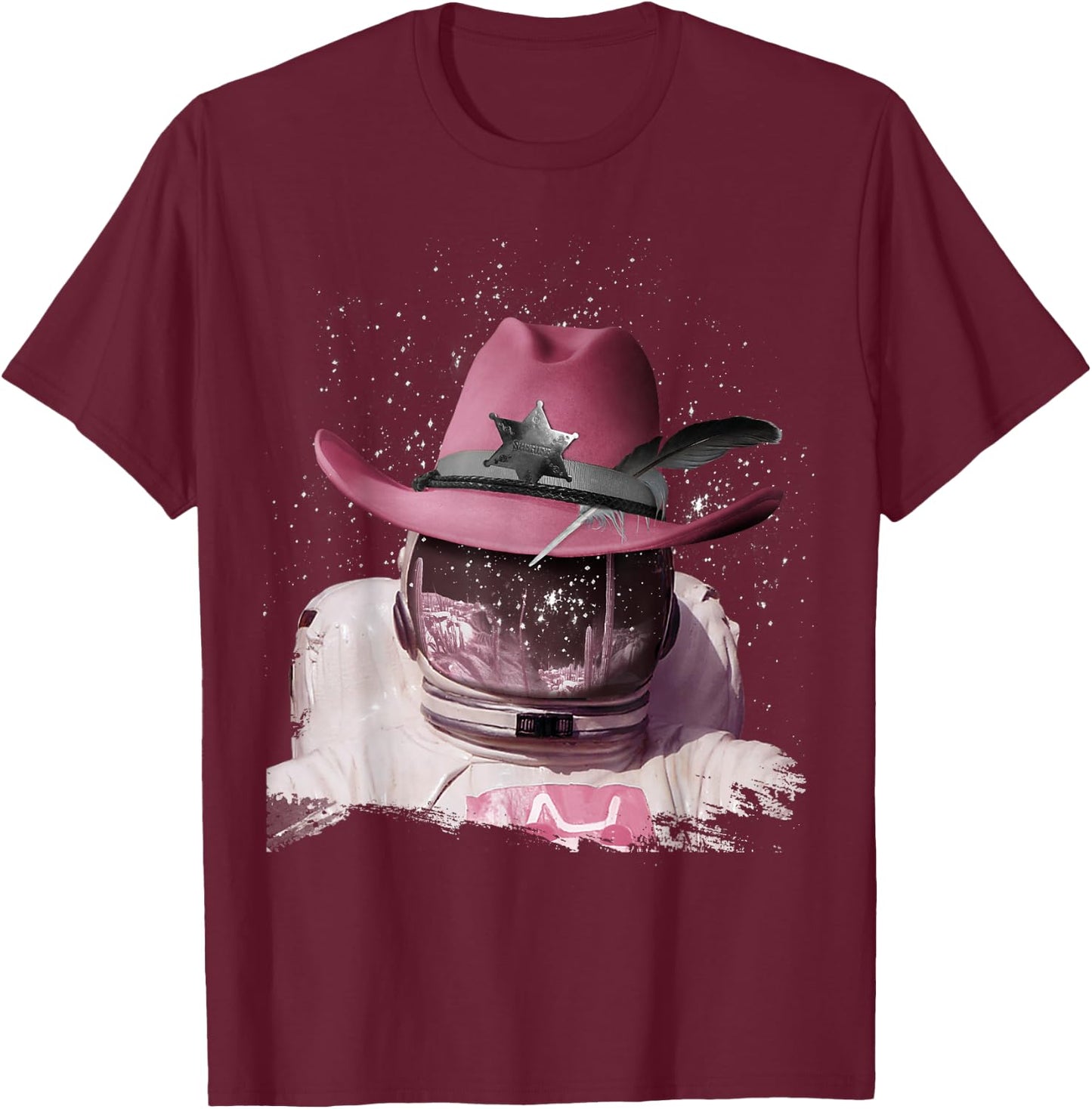 Astronaut Wearing Pink Cowboy Hat, Cowgirl in Space T-Shirt - T-Shirt | Maroon