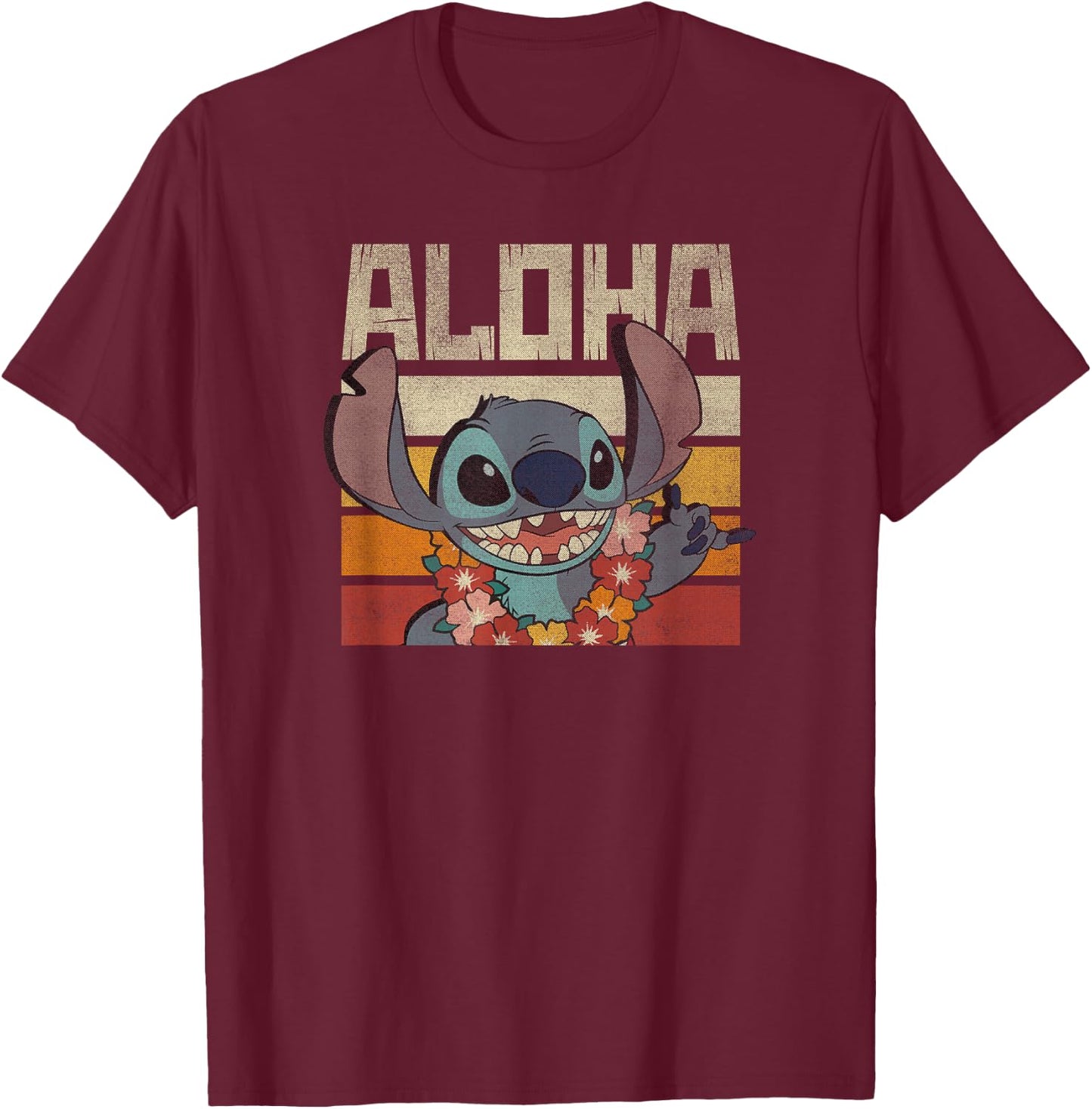 Disney Lilo & Stitch Aloha Color Gradient T-Shirt - T-Shirt | Maroon
