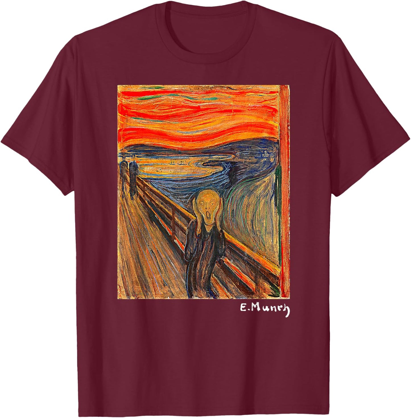 Famous Art The Scream by Munch Artist Painting T-Shirt - T-Shirt | Maroon