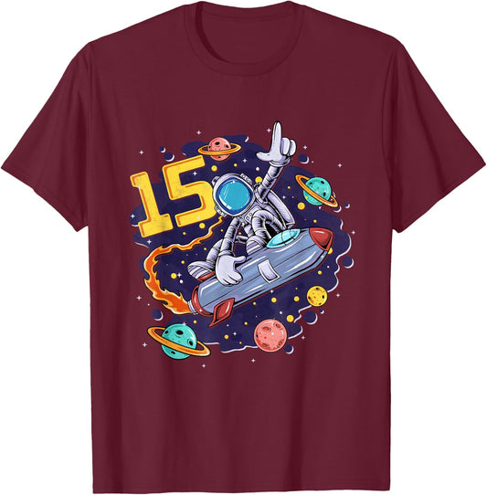 15 Years Old Space Shuttle Astronaut 15th Birthday T-Shirt - T-Shirt | Maroon