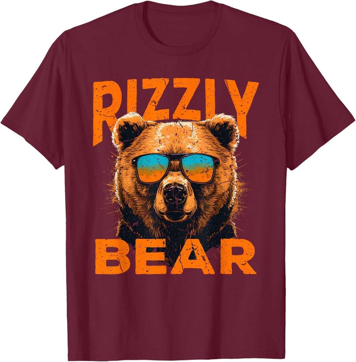 Rizzly Bear Cool Grizzly Bear Wearing Sunglasses Funny Meme T-Shirt - T-Shirt | Maroon