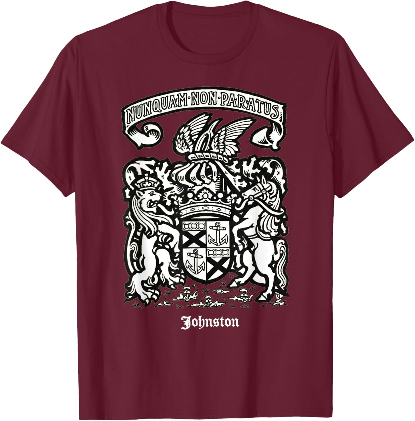 Johnston Vintage Surname Scottish Coat of Arms T-Shirt - T-Shirt | Maroon