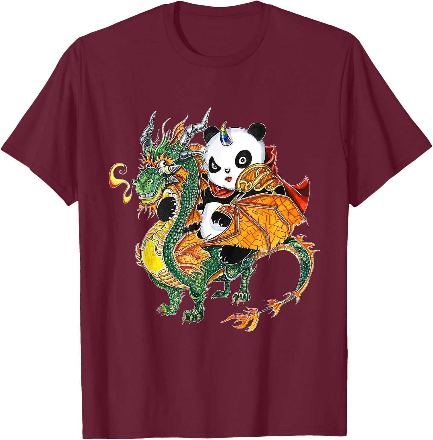 Panda riding Dragon T-Shirt - T-Shirt | Maroon