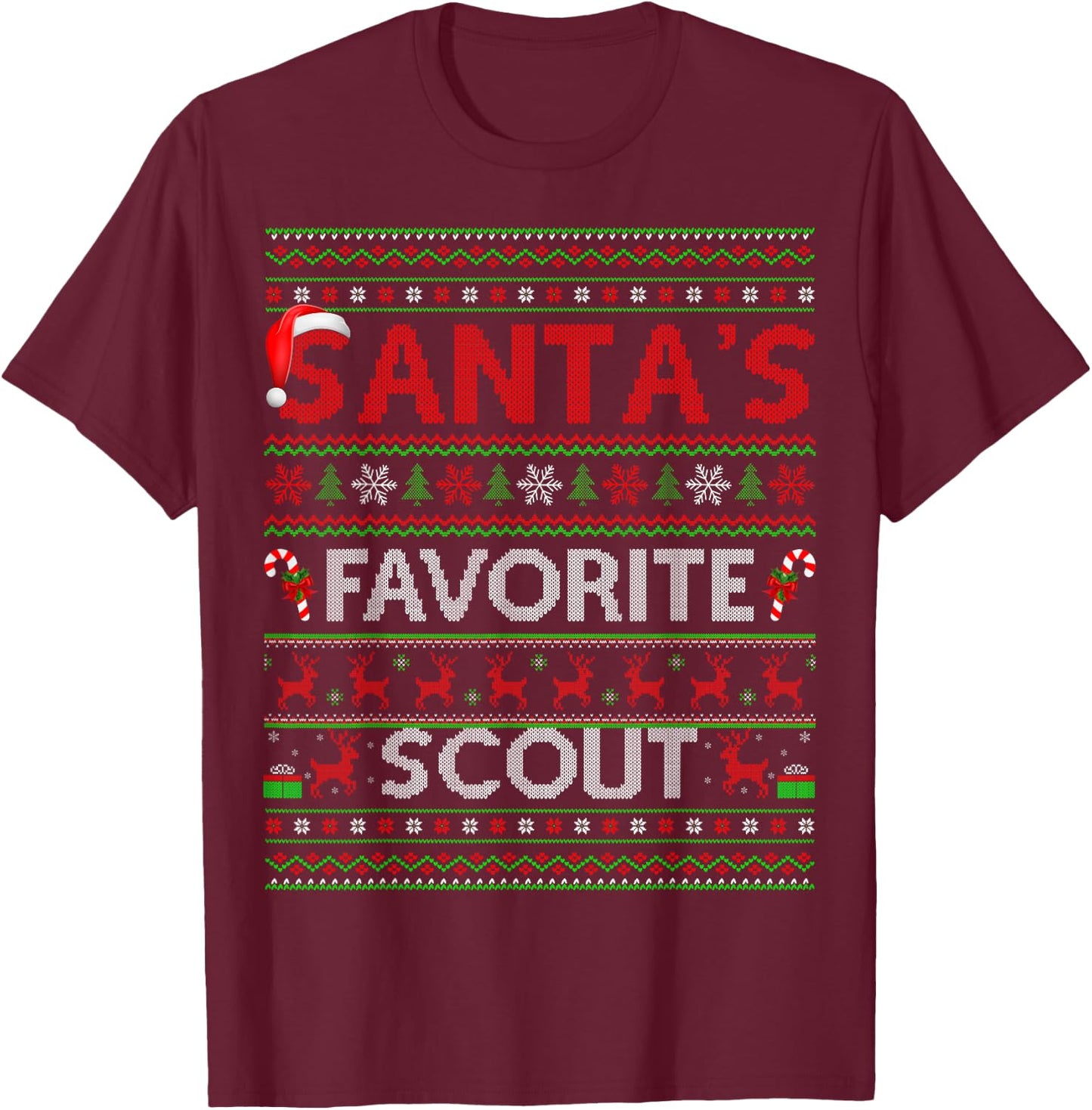 Ugly Xmas Lighting Santa's Favorite Scout Christmas T-Shirt - T-Shirt | Maroon