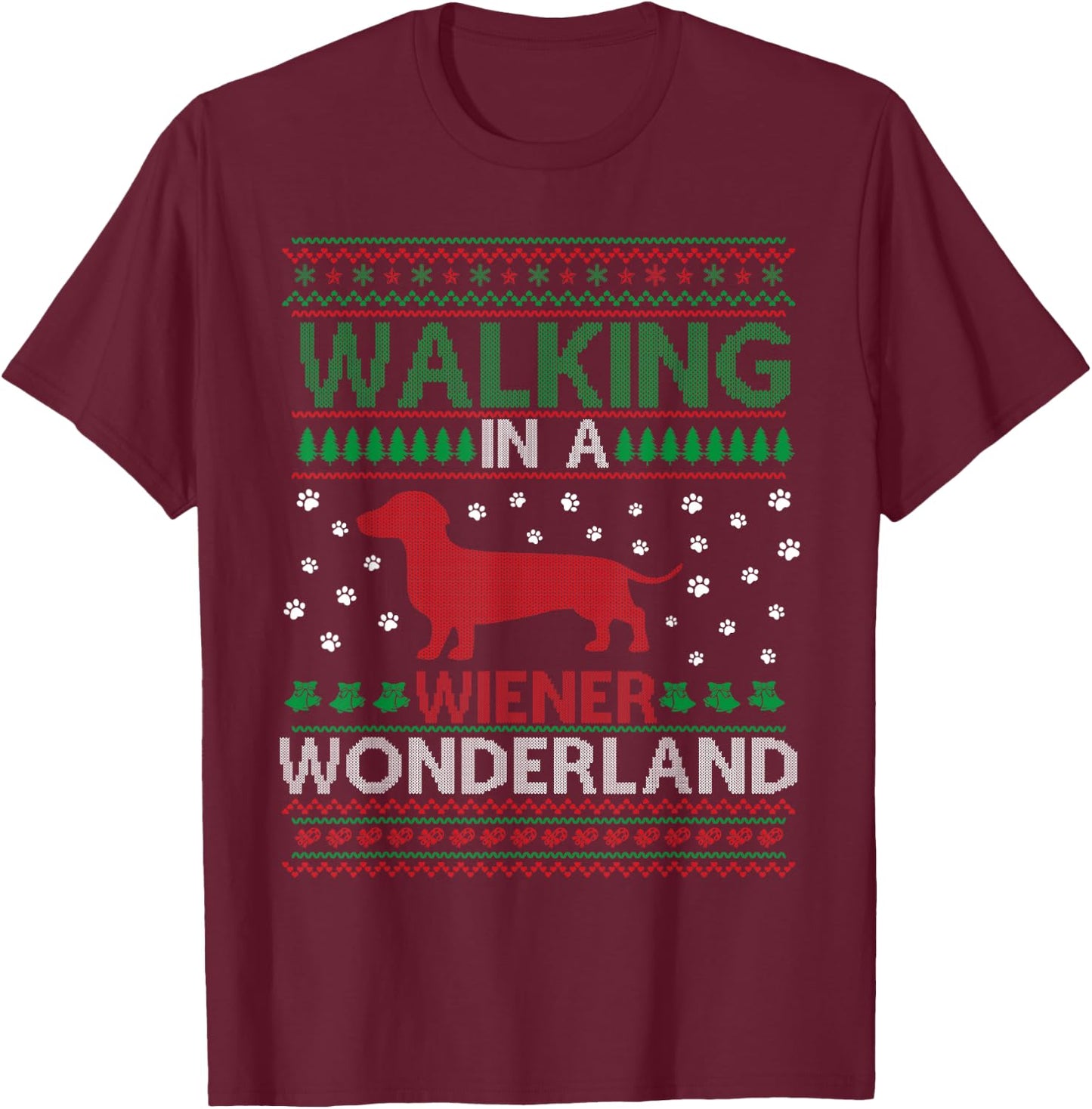 Walking in a Weiner Wonderland Funny Christmas Awesome T-Shirt - T-Shirt | Maroon