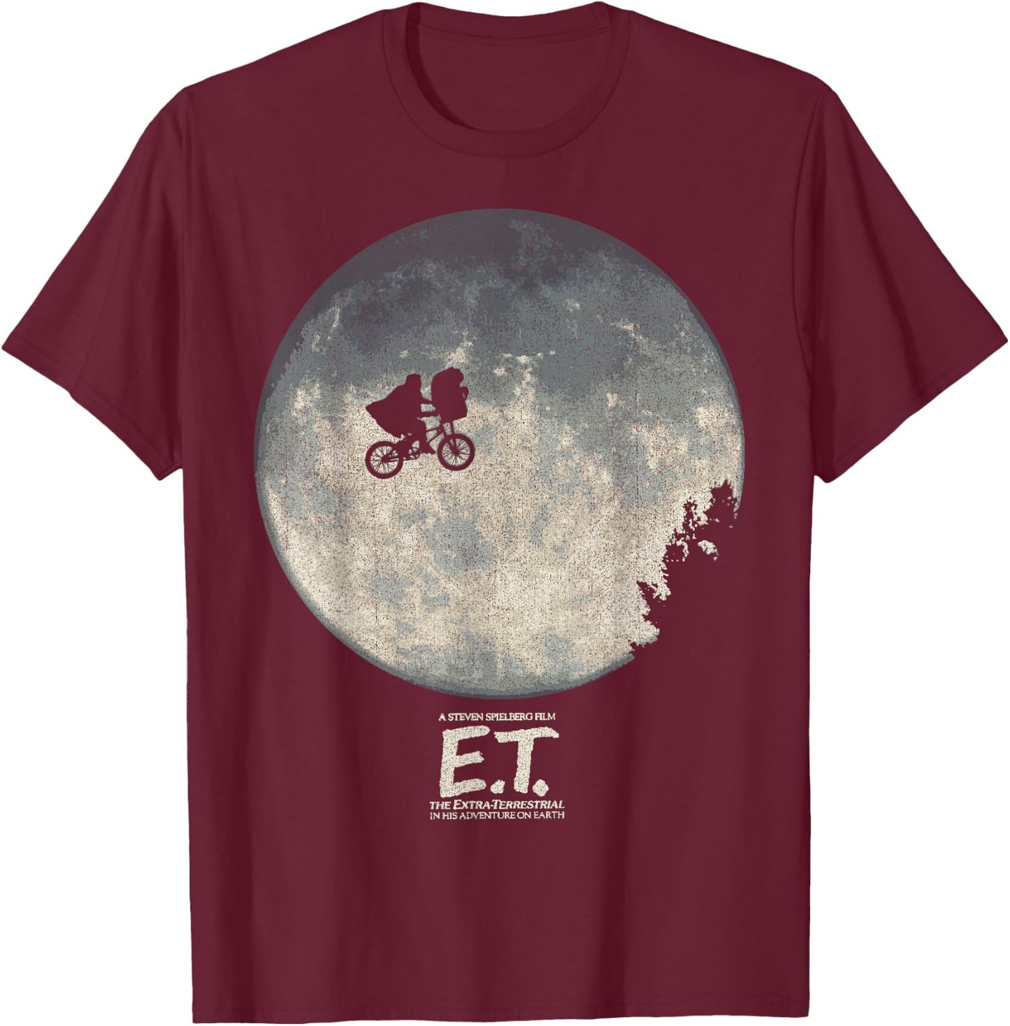E.T. Infamous Flying Bike Scene Silhouette Logo T-Shirt - T-Shirt | Maroon