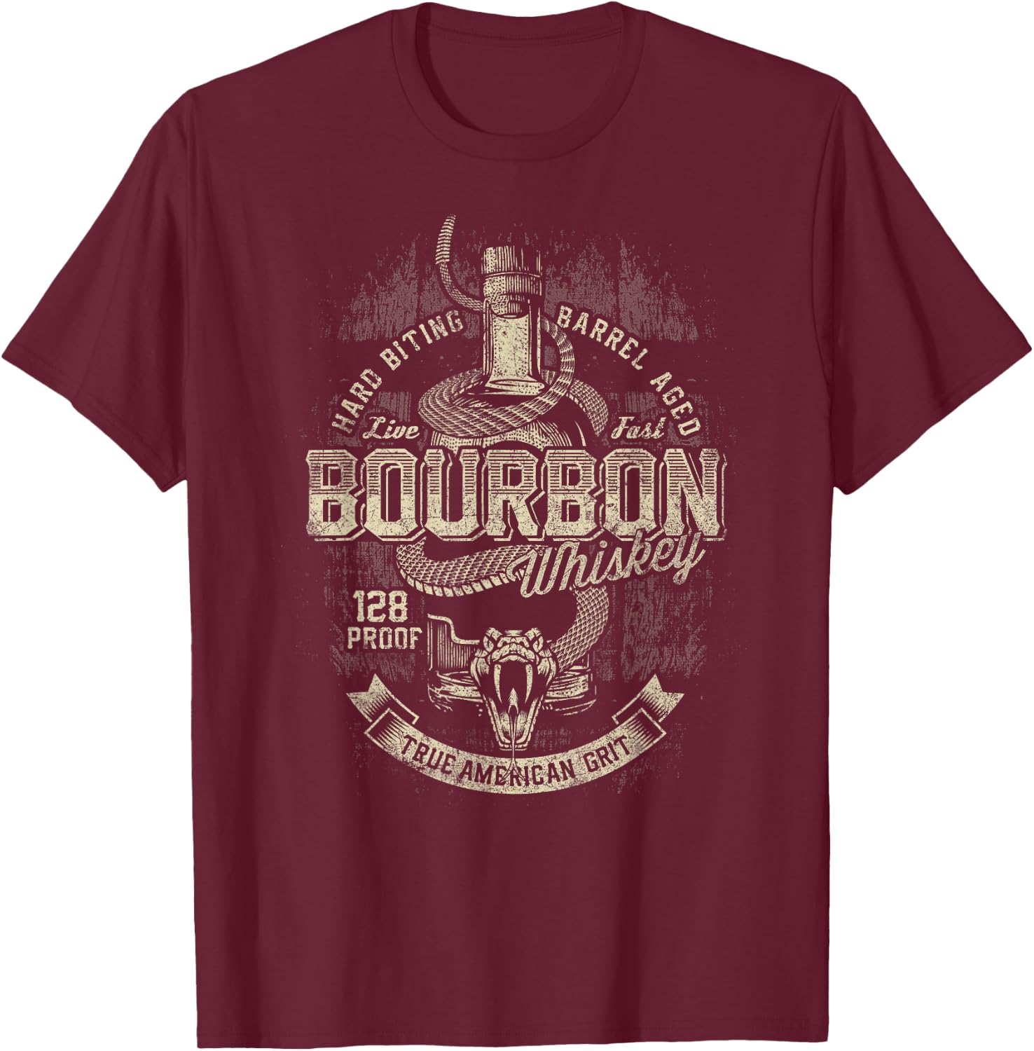 Bourbon Whiskey True American Grit Snake T-Shirt - T-Shirt | Maroon