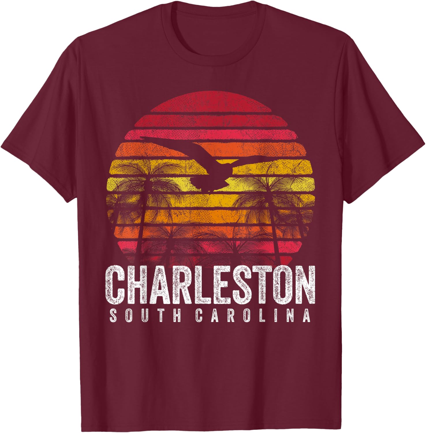 CHARLESTON SC SOUTH CAROLINA Gift Beach Vintage Retro Sunset Men Women Kids T-Shirt - T-Shirt | Maroon