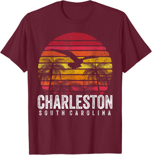 CHARLESTON SC SOUTH CAROLINA Gift Beach Vintage Retro Sunset Men Women Kids T-Shirt - T-Shirt | Maroon