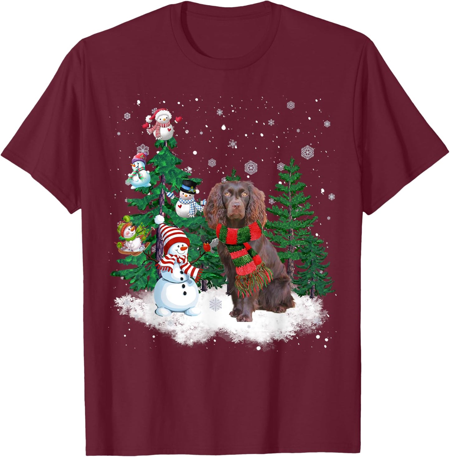 Boykin Spaniel Dog Christmas Snowman Xmas Tree Pajama T-Shirt - T-Shirt | Maroon