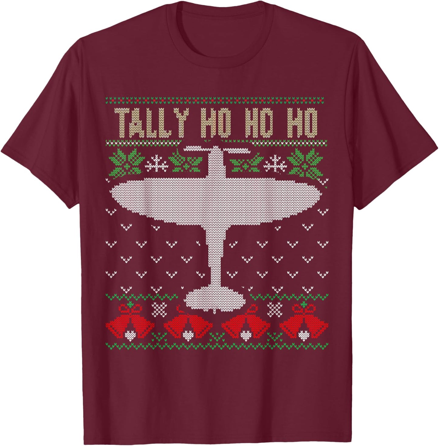 Spitfire Christmas Ugly Jumper Style Airplane Aircraft Plane T-Shirt - T-Shirt | Maroon