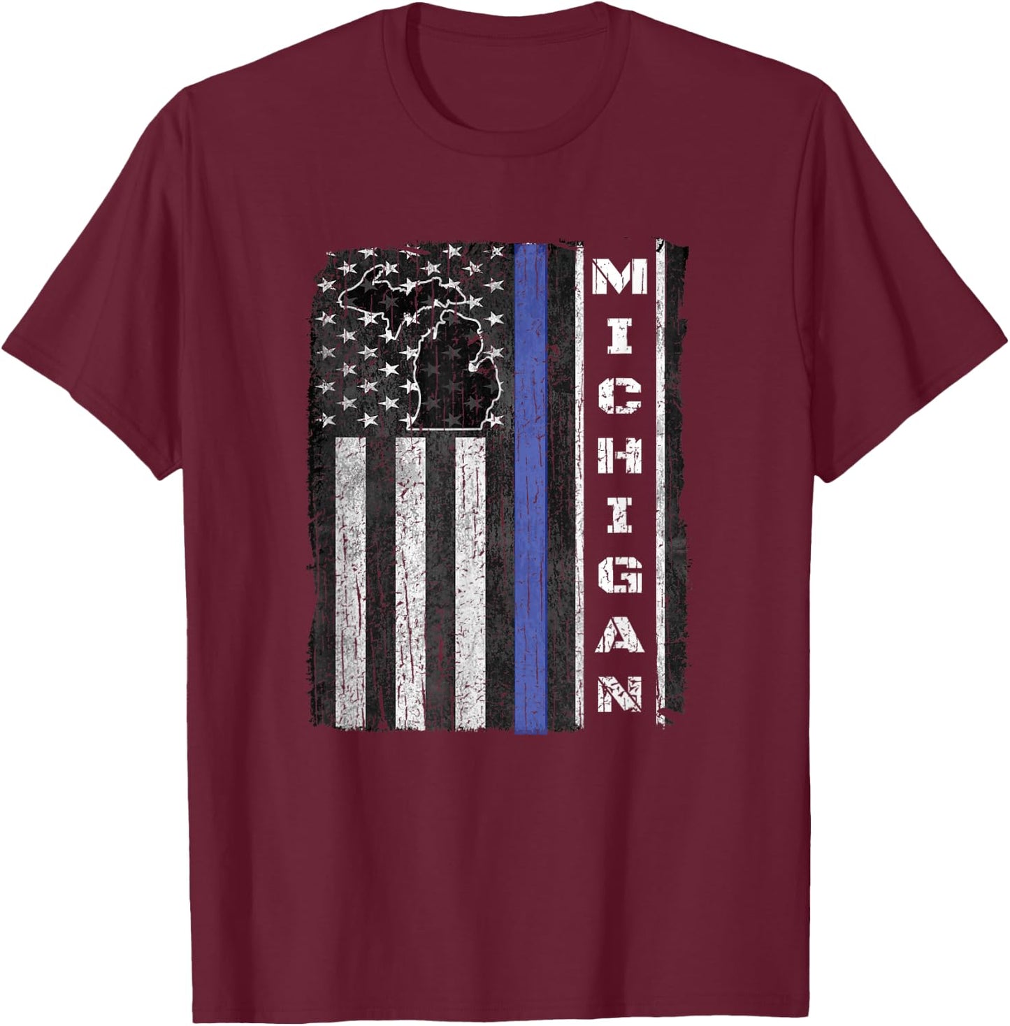 Michigan Police Week Thin Blue Line Shirt USA Flag Gifts Cop T-Shirt - T-Shirt | Maroon