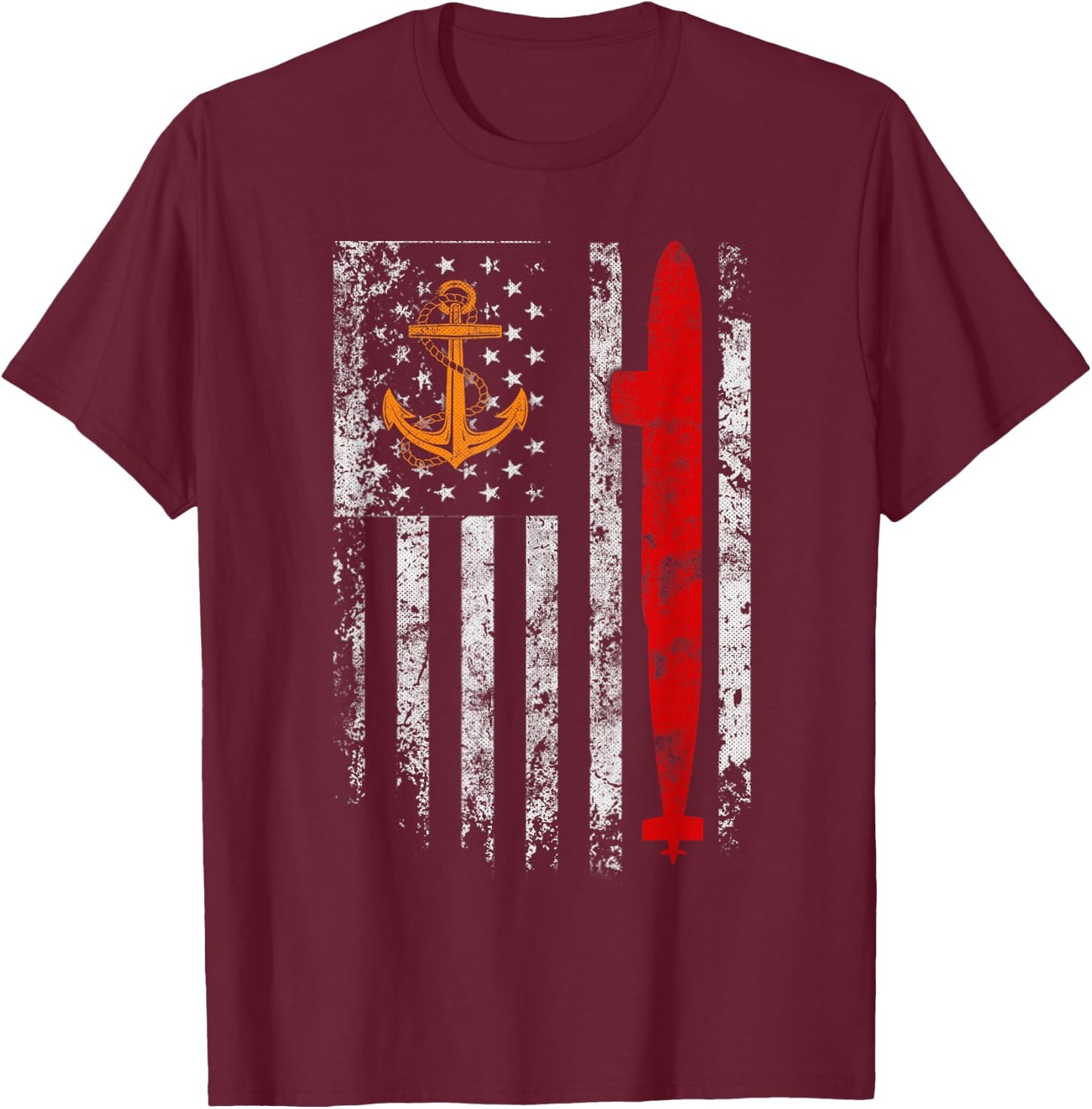 U.S Submarine Silent Service Veteran American Flag Vintage T-Shirt - T-Shirt | Maroon