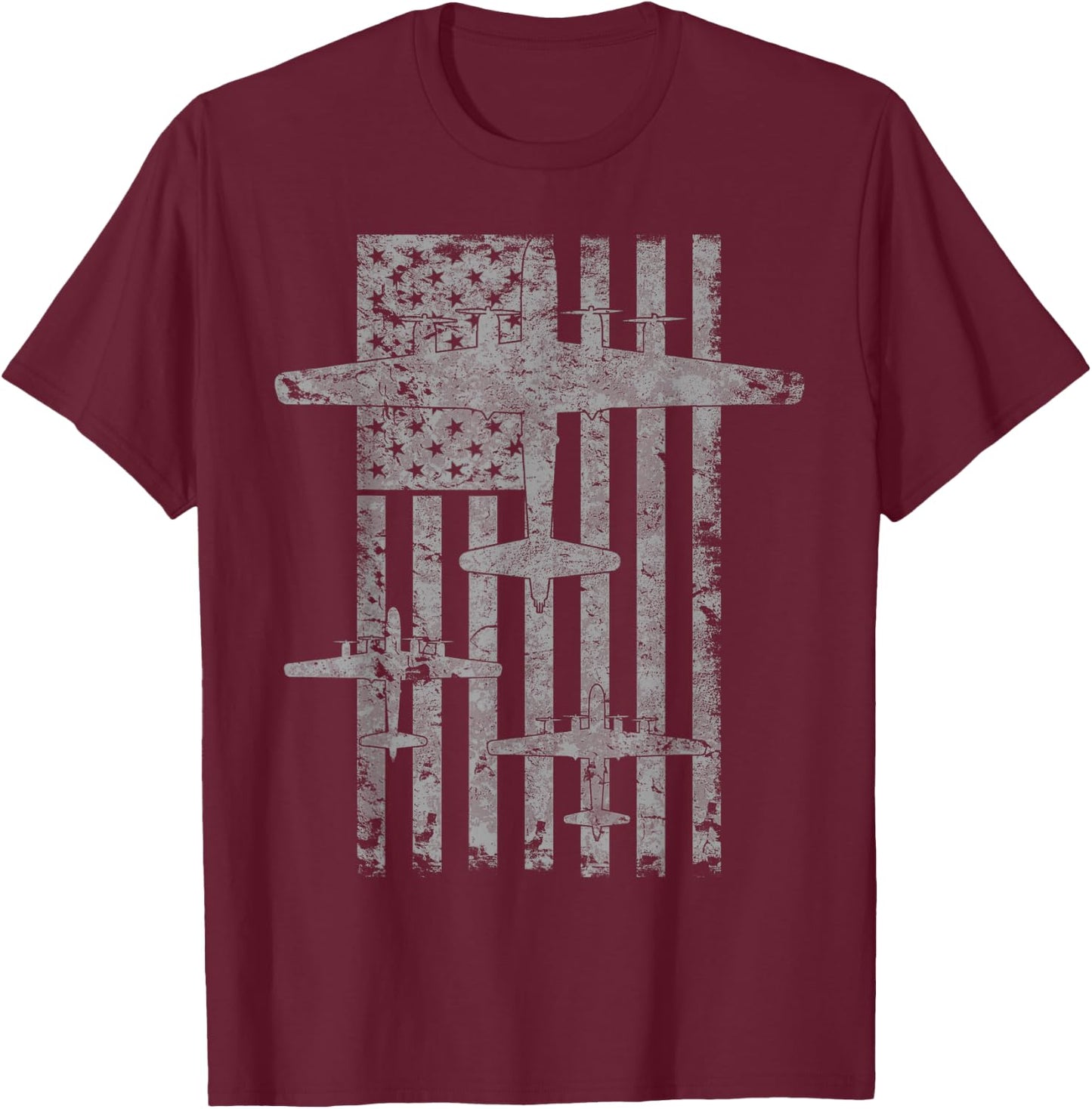 B-29 Superfortress Formation Vintage Patriotic Flag T-Shirt - T-Shirt | Maroon