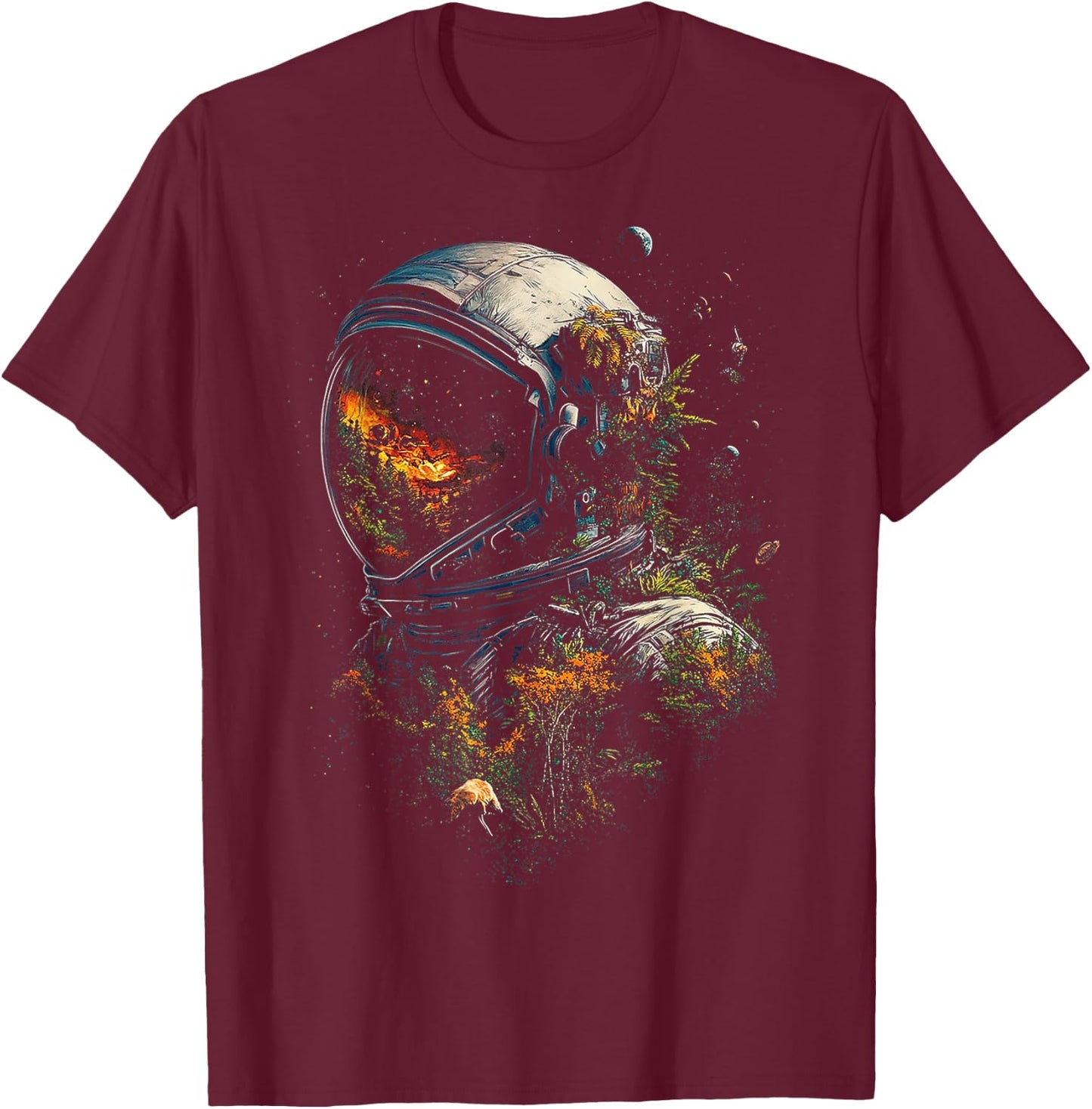 Astronaut Plants Nature Men Motif Illustration Art Astronaut T-Shirt - T-Shirt | Maroon